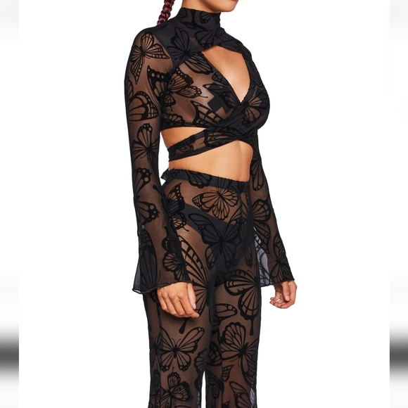 Dolls Kill Butterfly Utopia Mesh Flare Wrap Top & Pants - Picture 2 of 11